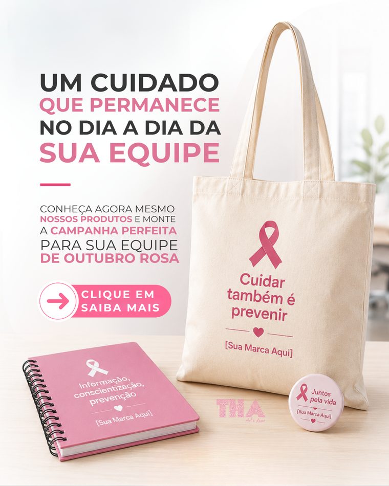 Ecobag e caderno personalizados com mensagem de prevenção